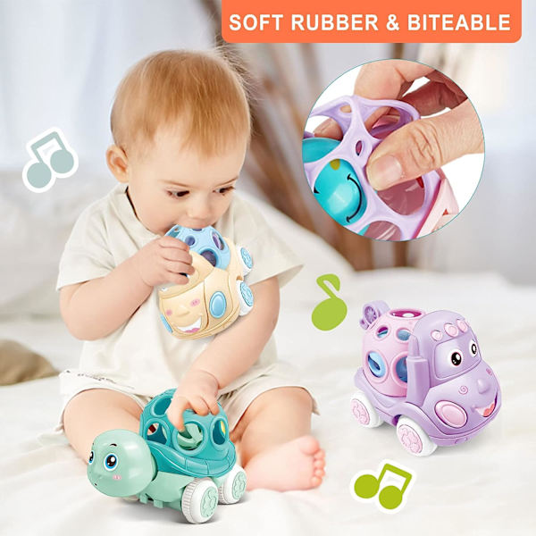 Spädbarnsskallra, Barnvagnsleksaker med mjukt gummiskallra 3 delar, Friktionsdrivna fordon Baby Learning Present för barn 6-12 månader gamla