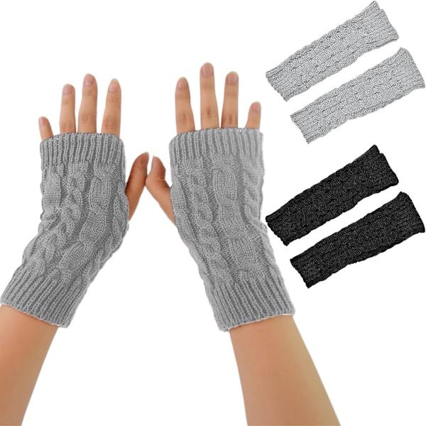 2 par fingerlösa handskar - Stickade handledsvärmare för kvinnor och flickor, bekväma