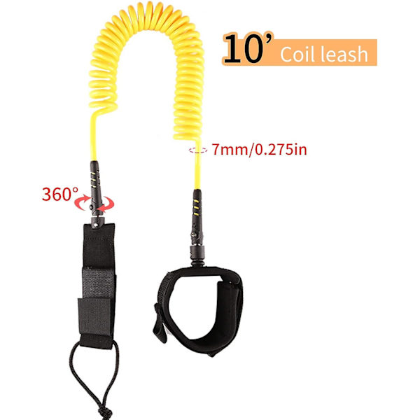 Surf SUP Board Leash, 7mm TPU Coiled Stand Up Paddle Board og Surfboard Leashes, Polstret Ankelrem Leg Rope
