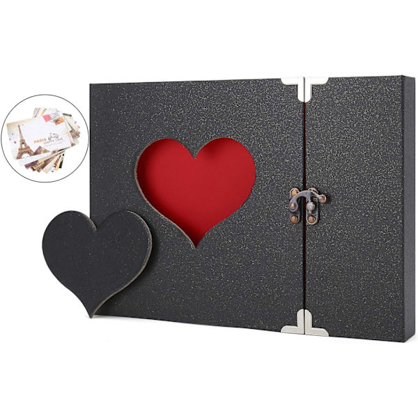 Fotoalbum Scrapbook, DIY Scrapböcker med Personlig Minnesbok, Vintage Love Heart 30 Svarta Sidor Gästbok