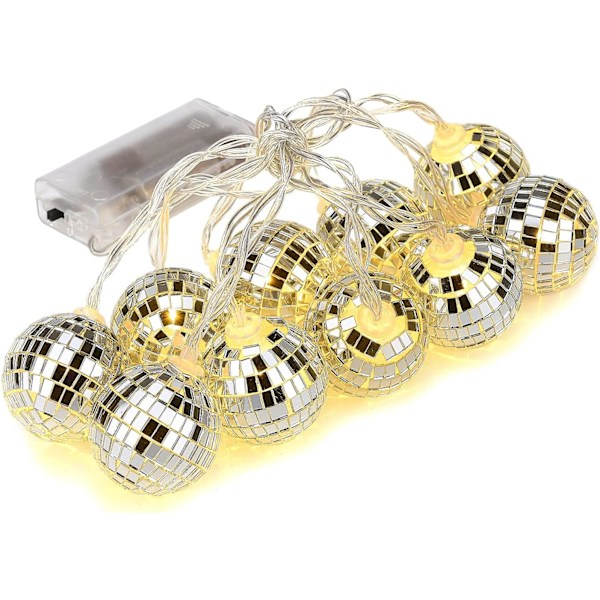 Spejlkugle-lyskæde, disco-spejlkugle-LED-strenge, 10 LED-spejlkugler