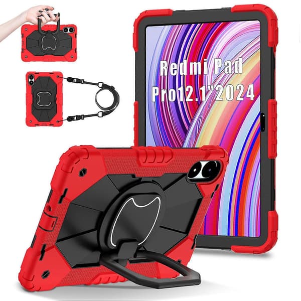 Til Xiaomi Redmi Pad Pro 5G/Pad Pro/Poco Pad 4G Støtteben Etui Silikone+PC Tablet Cover - Rød/Sort
