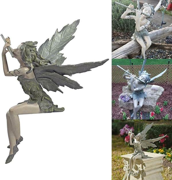 Siddende fe-statue have statue udendørs pryd have skulpturer dekor