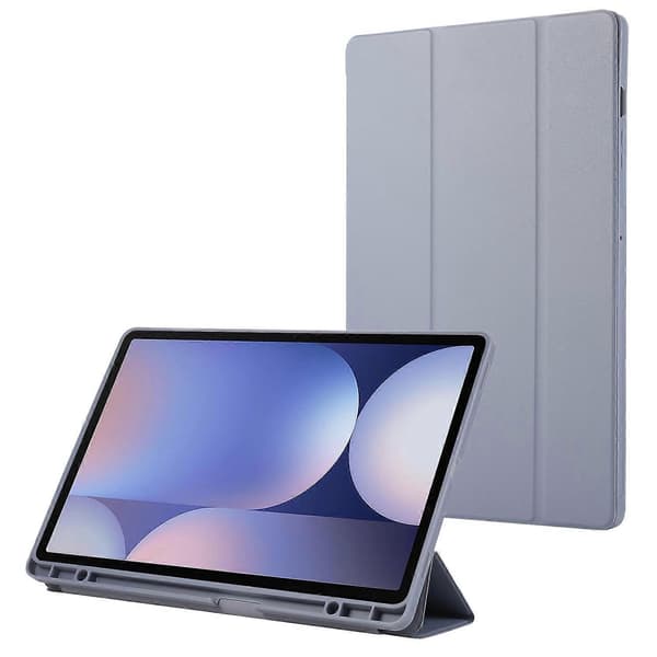For Samsung Galaxy Tab S10+ Deksel med Penneholder Solid Farge Tri-Fold Stativ PU Lær+Nettbrettdeksel