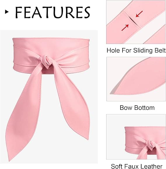 Dame bælte i imiteret læder/denim, bredt Obi-bælte til kjole S-M, pink Pink S-M