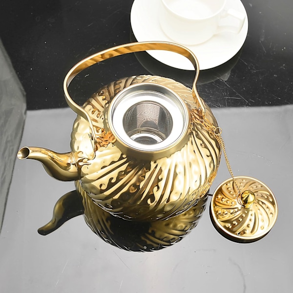 1400ml Rustfrit Stål Tekande med Infuser, Antik, Velegnet til Induktion eller Gasblus