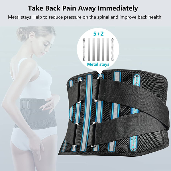 Air Mesh ryggstödsbälte för män kvinnor Lindring av smärta i nedre delen av ryggen med 7 stag, justerbar, XL