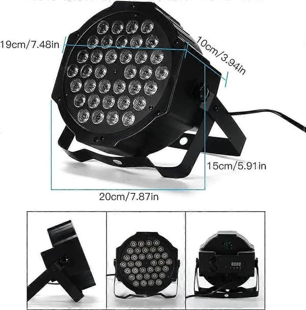 36 LED 36W Hodelykt Par Lamper, RGB Flerfarget 7 Modus Belysning