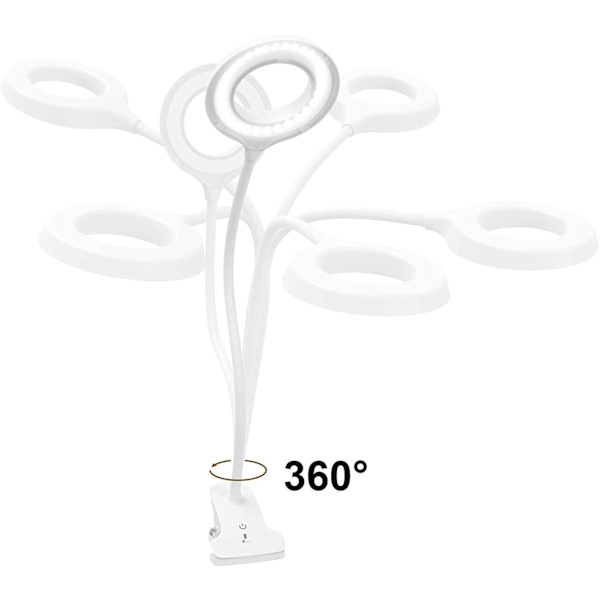 LED-skrivebordslampe, klemme på lys LED-ringlys læselampe med 3 farvetilstande, 9 dæmpere, 60 LED'er, 360° fleksibel svanehals