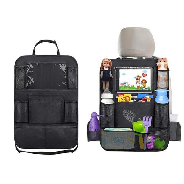 Bilryglomme - Opbevaringslomme med holder til tablets black