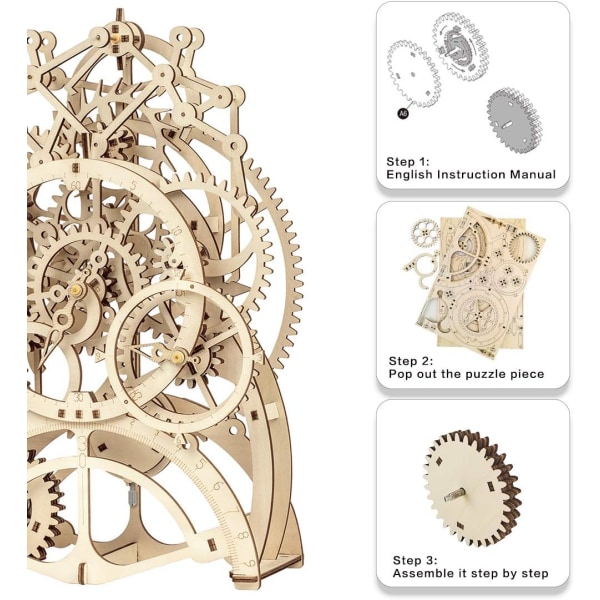 Mekanisk pendelur-puslespill i tre, mekanisk girlekebyggesett, hjemmelagde trehåndverkssett - beste bursdagsgaver for konstruksjon