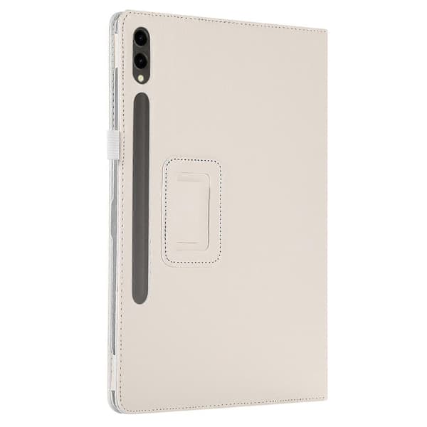 Fodral för Samsung Galaxy Tab S10+ Bi-Fold Ställ Läder Tablettskydd Litchi Textur - Vit