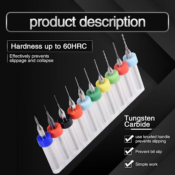 10 stk. Mini PCB-borr, 0,1-1,0 mm, karbidspiralfløyte, karbidmikroboret, roterende verktøy, smykker CNC-kort, kraftgravering