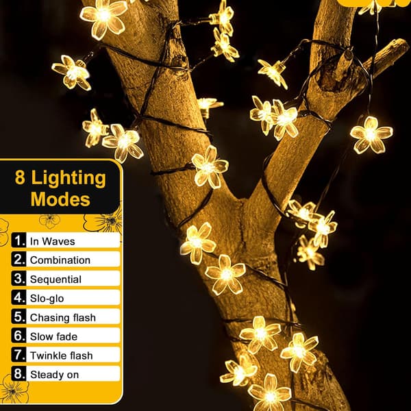 Solar Utendørslys - 12m 100LED - Sakura Lys - 8 Moduser Vanntett Solar Hagebelysning