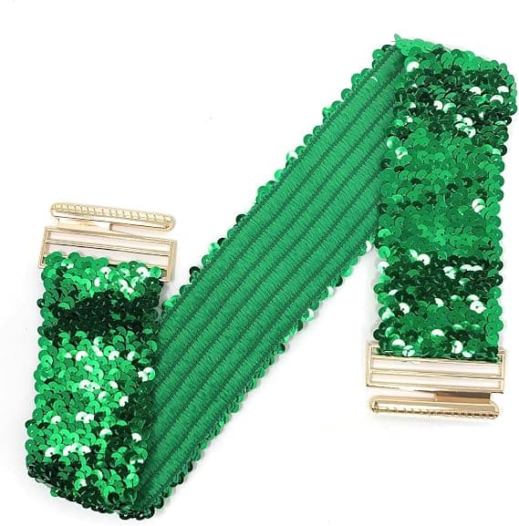 Dam Paljettbälte med Elastisk Stretch och Guldfärgat Spänne Midjeband Korsett, Grön Green
