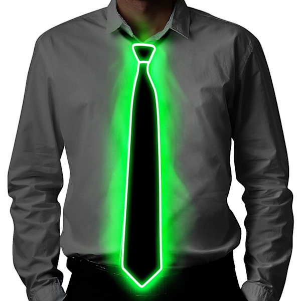 Lysende slips, LED-slips for menn med strømkabel, justerbare lysende slips, fest, bar, skolekostymetilbehør. (grønn)