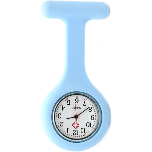 Watch , silikon med nål/klämma, infektionskontrolldesign, sjukvårdssköterska Läkare Paramedic Medicinsk watch（Ljusblå）