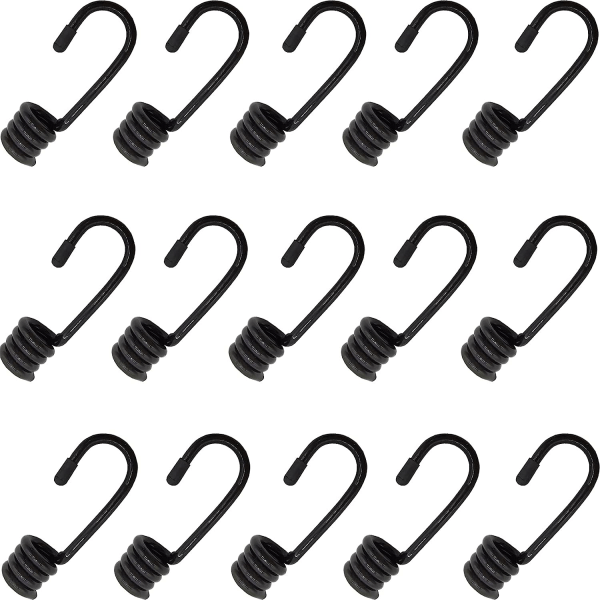 15pcs Plastic Coated Bungee Cord Hooks Spiral Cord Hook Ends for Elastic Cord Ties (No Bungee Cord)