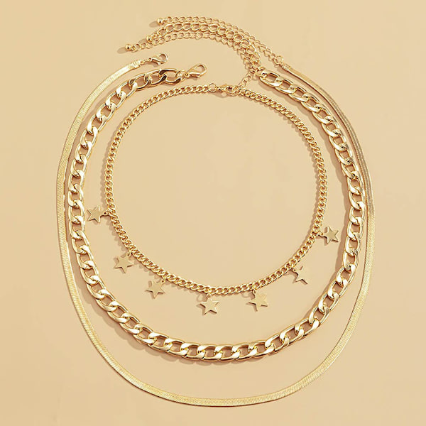 Punk Lagt Kæde Halskæde Stjerne Slange Knogle Lænke Multilayer Choker Halskæder Lagdeling Papirclips Halskæde Kæde Smykker gold A