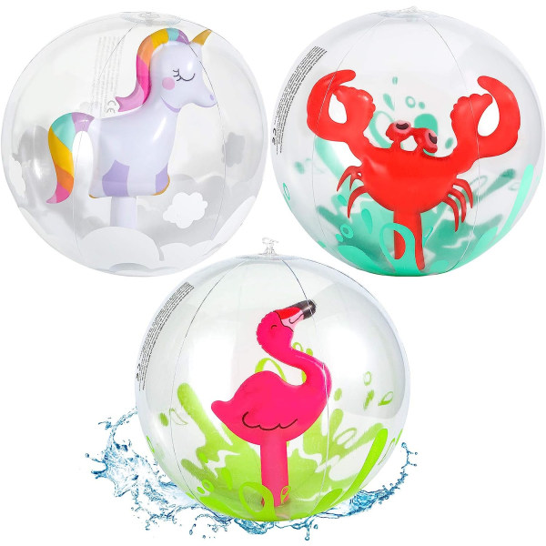 3st 3D badbollar, 37 cm uppblåsbara badbollar för barn, poolleksaksbollar för sommarens strandpoolfest, lämplig för heminredning