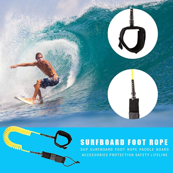 Surf SUP-brädleash, 7 mm TPU-spiralformad stand up paddle-brädleash och surfbrädleash, vadderad fotledsstrop benrem