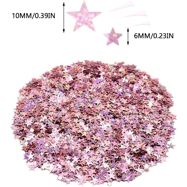 60g Tähtifolio-konfetti 6mm + 10mm Tähtisekvenssit, Pöytäkonfetti Juhliin, Hääihin ja Erikoistilaisuuksiin (Kimaltava Ruusukulta)