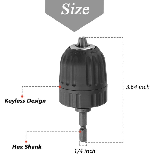 0,8-10 mm nøglefri borepatronadapter 3/8-24UNF monteringstråd slagpatronkonverter
