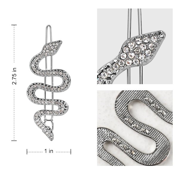 2PCS Metall Slange Hårnåler Legering Slange Hårklemmer med Glitrende Rhinestones Set Hår Smykker Tilbehør Til Jenter Kvinner Hodeplagg (Sølv)