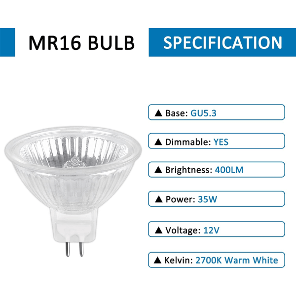 Halogeenivalot, MR16 Spottivalolamppu, 12V 35W Lamppu, Gu5.3 Lamppu Himmennettävä, 6 kpl