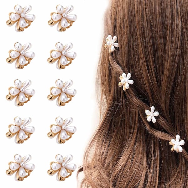 10st Mini Pearl hårspännen för kvinnor tjejer, söta konstgjorda pärlor hårklämmor, blomnålar klipp för fest bröllop dagligen