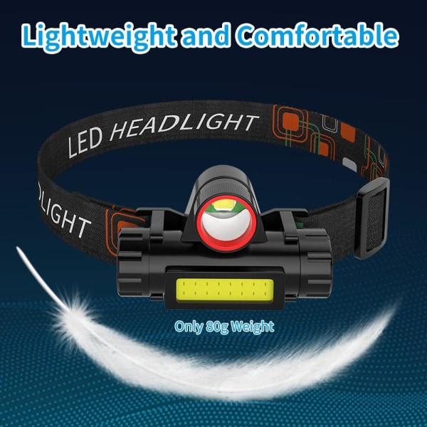 Vattentät LED-strålkastare Kraftfull pannlampa Uppladdningsbar pannlampa 4 ljuslägen med zoomfunktion Camping och nödlägesstrålkastare