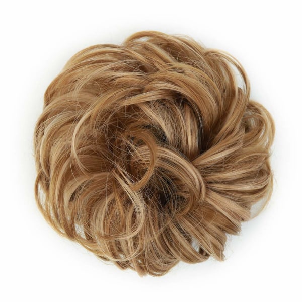 1 st Messy Hair Bun Hair Scrunchies Extension Curly Wavy Messy Syntetisk Chignon för kvinnor Updo Hairpiece Strawberry Blonde & Light Ash Brown