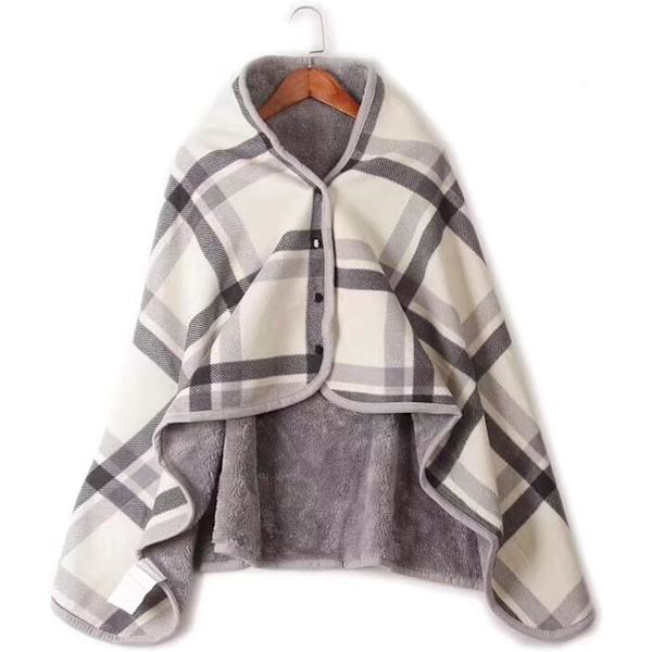 Varmt bærbart tæppe, poncho-tæppe med knapper, behageligt fleece-kramme-svøb-kappe, 80x130cm