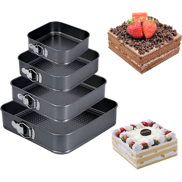 Sæt med 4 kageforme Justerbar hængslet kageform Aftagelig kageform Lækagesikker  Sættet - Non-Stick belægning - Kulstofstål (22cm/24cm/26cm/28cm)