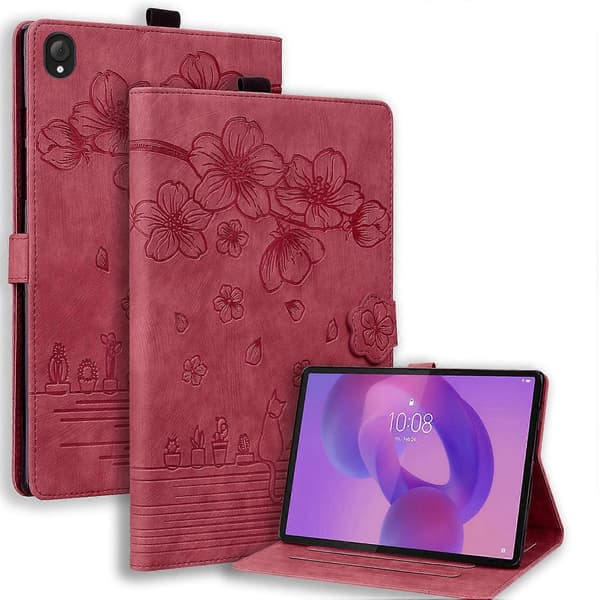 Fodral för Lenovo Tab K10C/Tab E10C med Kortfack Läder Tablet Ställ Folio Omslag Blomma Katt