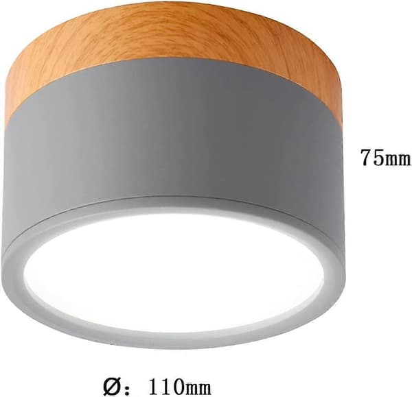 5W LED Rund Overflatemontert Takspotlight Skrubb Grå Kald Hvit 90mm 6000K