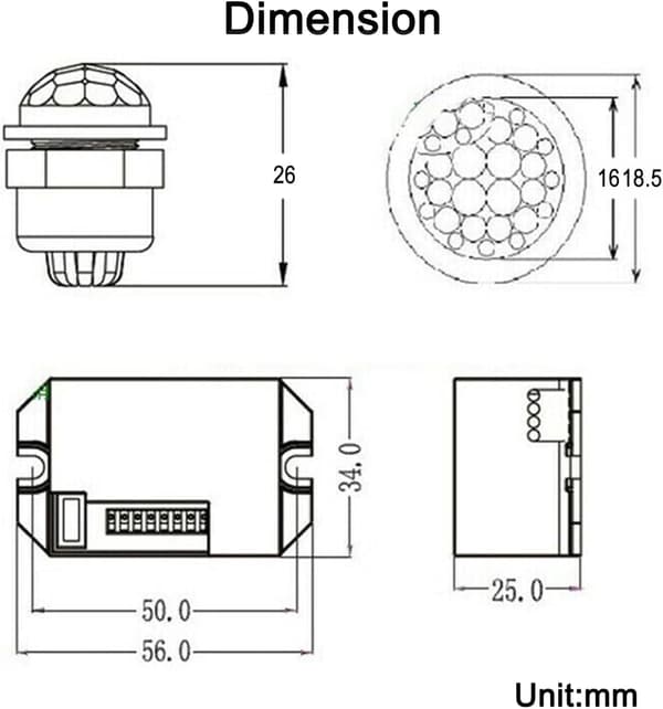 2 stk. Infrarød sensorbryter, integrert bevegelsesdetektor 220V, 8m 360° deteksjonsområde