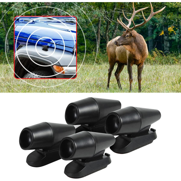 Rådjursvarningsvisselpipa för bil med extra tejp, 4-pack Spara rådjursvisslar avvisande enheter, djurvarning (svart)