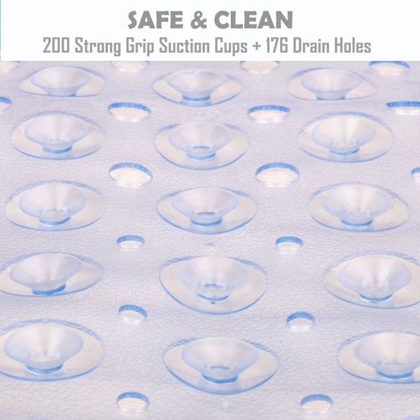 Badekarmatte 30% Ekstra Lang Dusjmatte Sklisikker Anti-Skli Badematte med 200 Sugkopper, 16 x 40 tommer Transparent Clear 16 x 40 in