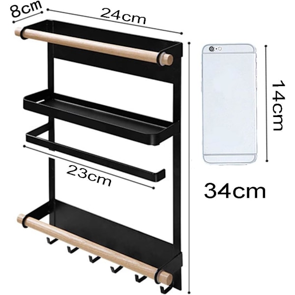 Riippuva hyllyhylly jääkaapin säilytys imukupeilla Mausteteline Hylly Seinään kiinnitettävä keittiön säilytys Yrtti Vapaasti seisova maustehylly(Musta) Black