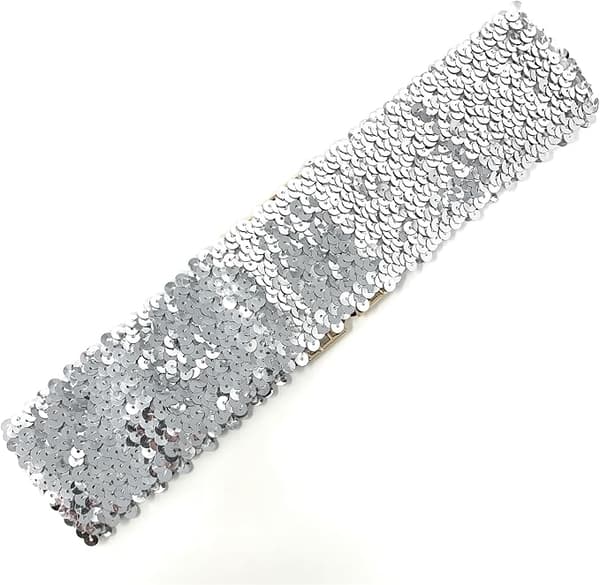 Dame Pailletbælte Med Elastisk Stræk og Guldbælte Taljebånd Korset, Sølv Silver