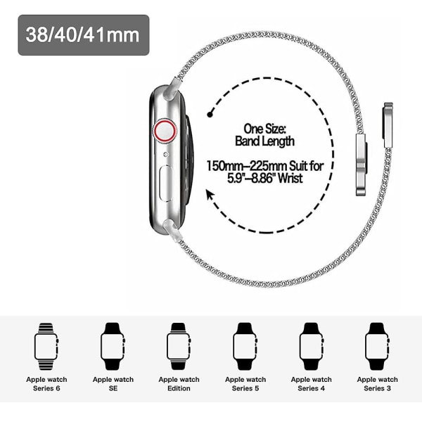 Mesh rustfritt stål magnetisk lukking kompatibel med Apple Watch-rem