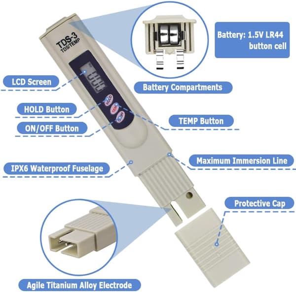 LCD Digital TDS-3 Meter, TDS/Temp Vatten Testare Penna Vattenkvalitet Testverktyg
