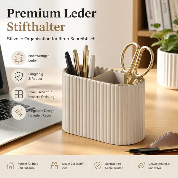 Penholder, læder penholder til skrivebord (beige) Beige