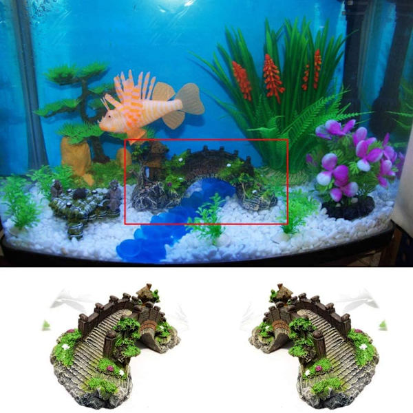 Akvariumbro Ornament, Fiskedam Landskapsdekor Akvarium Harpiksbro Fiskedam Bue Paviljong Trehage Akvarium Ornament Landskap