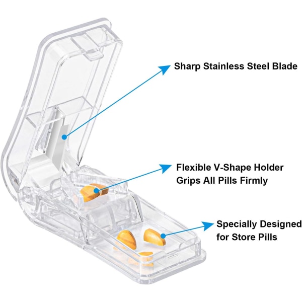 2 stk pillekutter, profesjonell pilledeler for kutting av små piller eller store piller i to Transparent