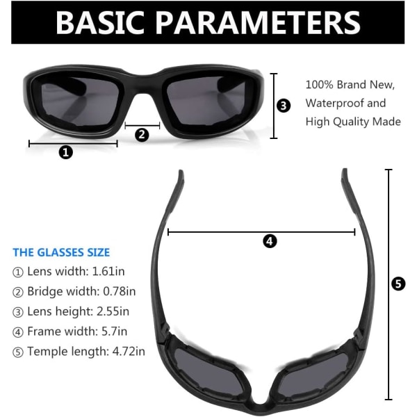 3 par motorcykelglasögon Vadderingsglasögon UV-skydd Dammtät vindtät motorcykelsolglasögon