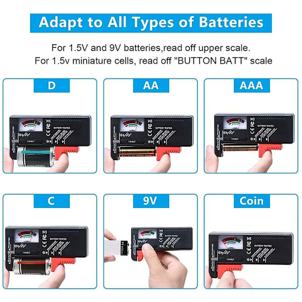 Universal Batteritester, Digital Batteritester, for AA AAA CD 9V Knappcellebatterier 1.5V Batterispenningstester