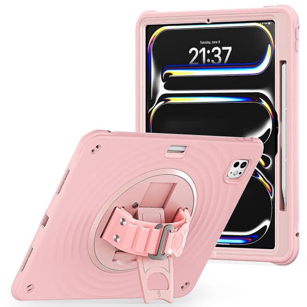 Kotelo iPad Pro 13 (2024) -mallille, jalustalla, TPU+PC+silikoni tablettisuoja - Pinkki