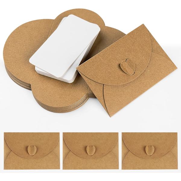 12 Mini Konvolutter med Kort Vintage Kraftpapir Konvolutter Blanke Kort Brevkonvolutter med Hjertelås for Gavekort DIY Takkekort